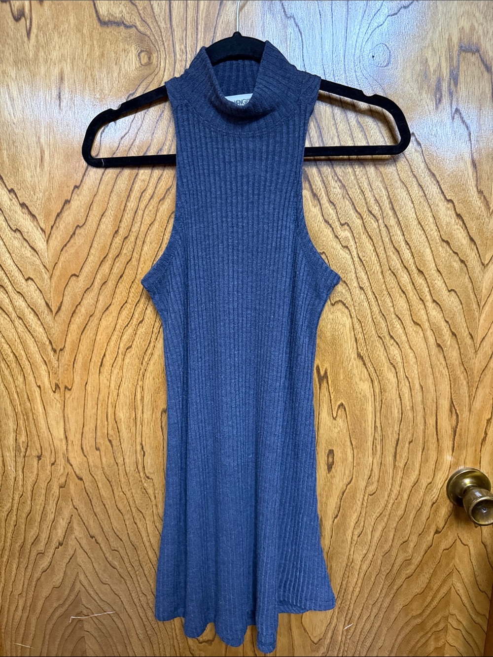 The Hanger Ribbed Sleeveless Mock Neck Top - Blue Small